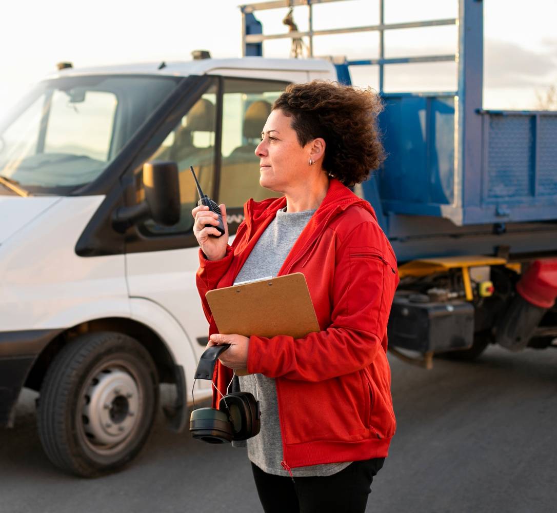 Professional female driver with van or wagon car(1) Professional female driver with van or wagon car(1)